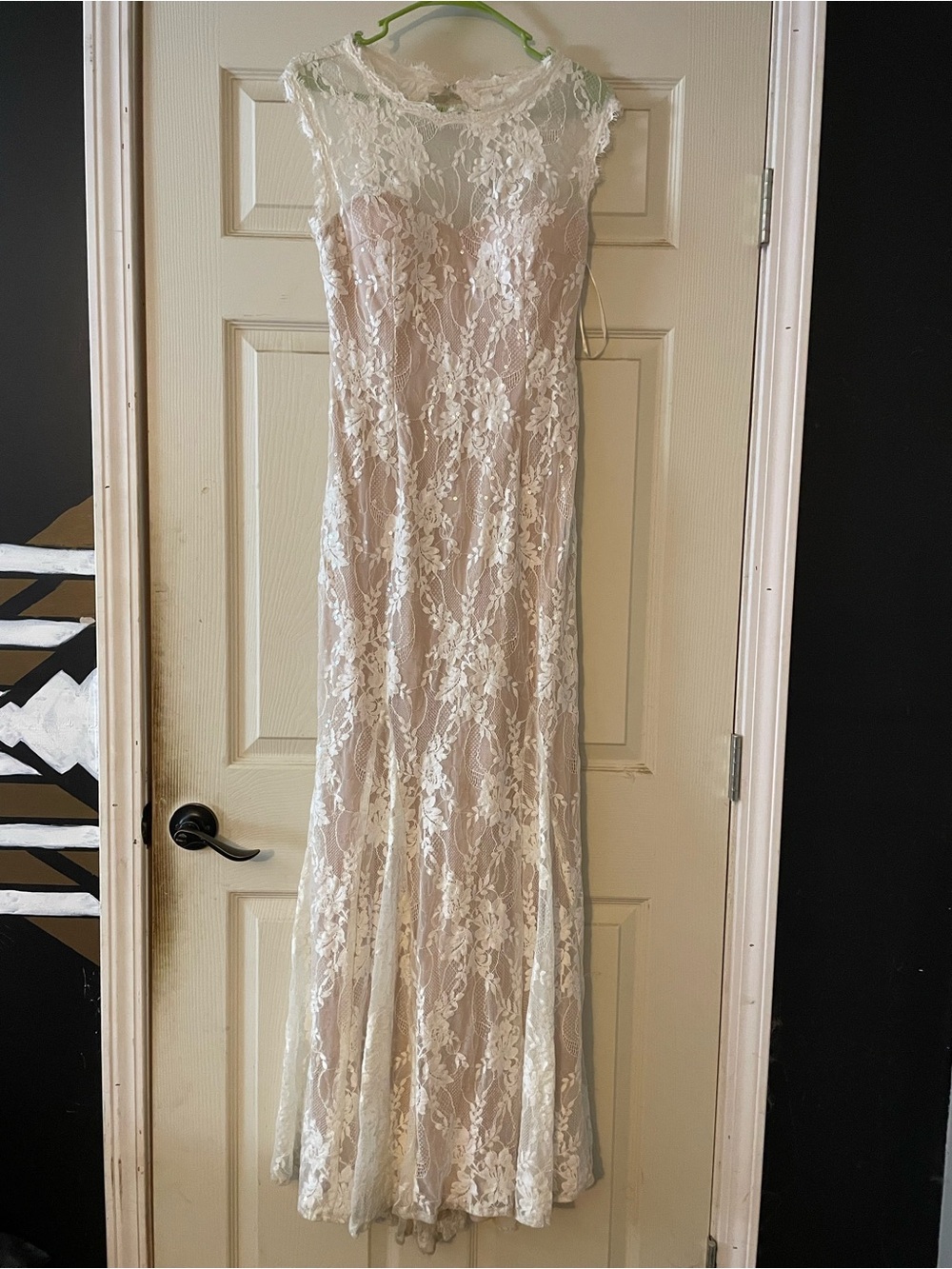 Lace Overlay Sheath Dress - Ivory/Nude